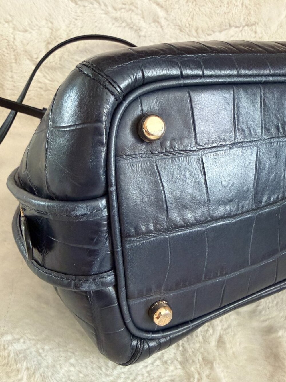 Coach Prince Street Satchel Navy Leather Crocodile-Embossed Crossbody/Handbag - Picture 9 of 16